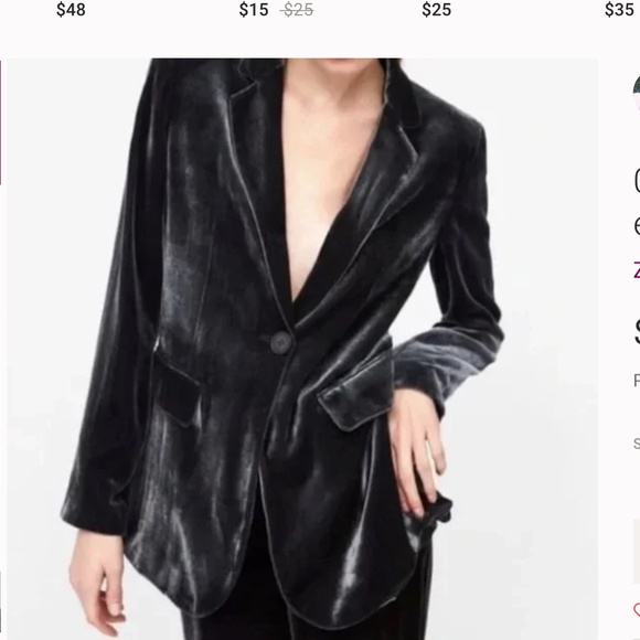 Zara Jackets & Blazers - ZARA WOMAN GREY SILK/VELVET ONE BUTTON BLAZER SIZE SMALL